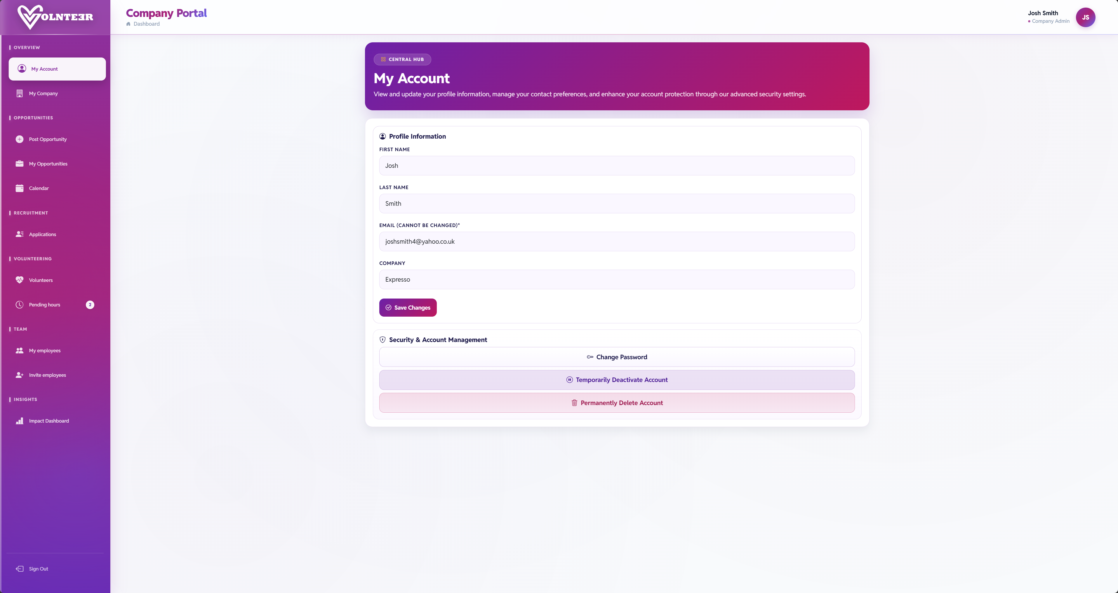 Account Management — product screenshot